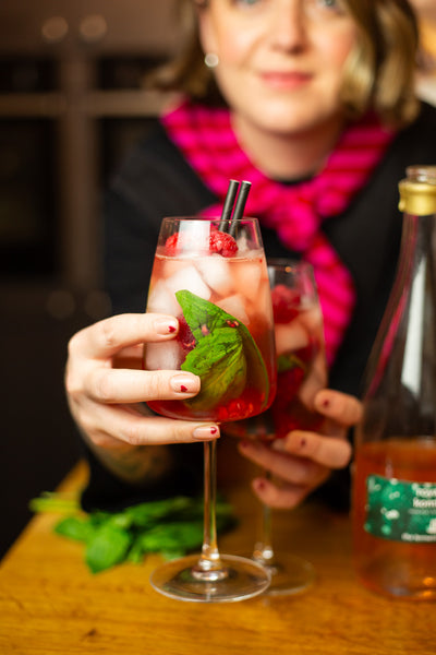 Raspberry and Basil Kombucha Spritz