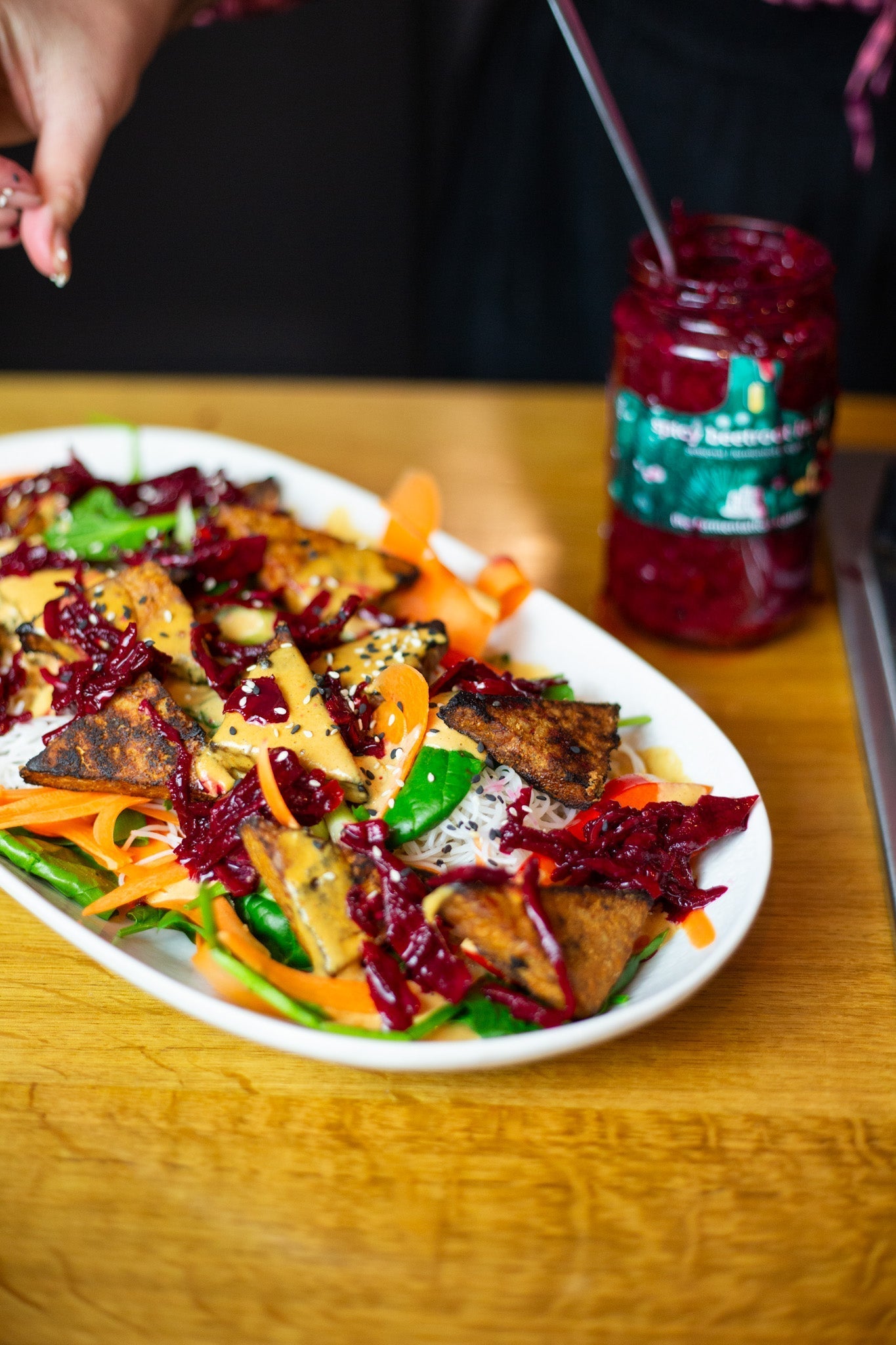 Peanut Noodle Salad with Baked Tempeh