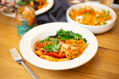 Sticky Gochujang Tofu Bowl with Kimchi